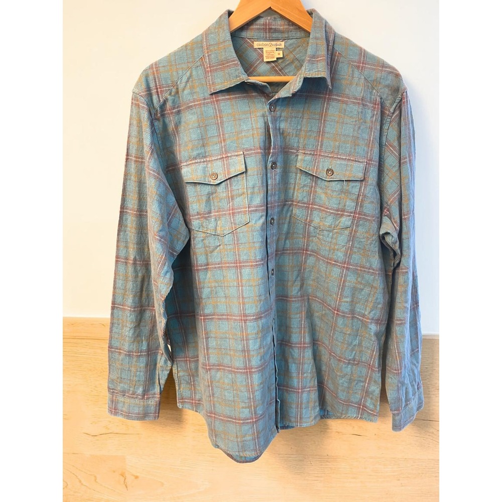 Carbon2Cobalt Button Down Plaid Lightweight Corduroy Men's Size Medium Shirt